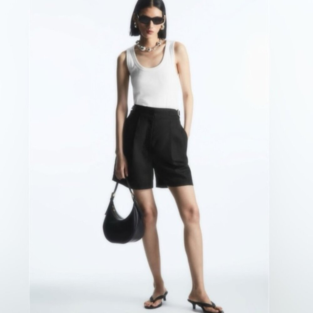 NEW COS Pleated Linen Blend High Waisted Utility Shorts Minimalist Women's 2